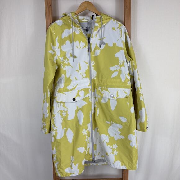 C Ro Jackets & Blazers - NWT C.RO Denmark Yellow Floral Rain Jacket Size Medium Hooded Knee Length Coat